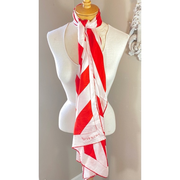 Givenchy Accessories - |SOLD| Givenchy Red & White Striped Silk Scarf